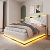Polsterbett 140×190 cm mit hydraulischem Bettkasten, LED & USB-C, Weiß, ohne Matratze Bild 4