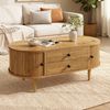 Couchtisch oval vertikale Leisten Schiebetüren 2 Schubladen MDF Bild 5