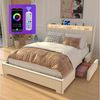 oyajia Polsterbett LED-Beleuchtung Doppelbett 90 cm x 200 cm mit Ladefunktion und 3 Schubladen (Mit Lattenrost und Ladefunktion, Samt materia Polsterbett), Funktionsbett Stauraumbetten Jugendbett Bettgestell Leises Design Bett Bild 1