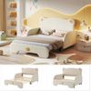 Novelux Kinderbett 140x200 cm mit Ausziehbett 140x105 cm, Polsterbett in Bärenform – Samt Beige, weiche Schutzkanten, Holzlatten, Tagesbett Bild 4
