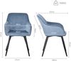 HOMAVO 2er Set 'YZ5' Esszimmerstuhl mit Armlehnen, Samt, 58 x 63 x 81 cm, Blau Bild 4