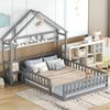 TavilaEcon Hausbett Kinderbett Doppelbett Holzbett Flachbett mit Geländer und Nachttischen, Grau, 140 x 200cm Bild 2