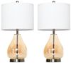 HOMCOM Tischleuchte Nachttischlampe, Ein-,Ausschalter, 1 x E27 (nicht im Lieferumfang enthalten), 2-Set Tischlampen E27 Nachttischlampe Leinen Glas Bernstein Bild 4