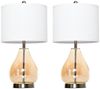 HOMCOM Tischleuchte Nachttischlampe, Ein-,Ausschalter, 1 x E27 (nicht im Lieferumfang enthalten), 2-Set Tischlampen E27 Nachttischlampe Leinen Glas Bernstein Bild 5