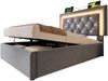 Polsterbett 90×200 cm aus Samt-Stoff mit LED-Beleuchtung und USB-Typ-C-Ladestation, grau Bild 5