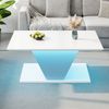 Merax Couchtisch Sonderform, Kaffeetish mit LED-Leuchten, hochglänzende Wohnzimmertisch, Sofatisch, Beistelltisch, Weiß Bild 2