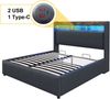 Polsterbett 140x200 cm mit LED-Beleuchtung, hydraulischem Stauraum, USB & Typ-C, Leinenstoff, Metallrahmen,Grau Bild 5