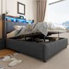 Polsterbett 140x200 cm mit LED-Beleuchtung, hydraulischem Stauraum, USB & Typ-C, Leinenstoff, Metallrahmen,Grau Bild 3