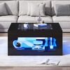 Tisch 70x70x35 cm, quadratisch, MDF, gehärtetes Glas, mit LED-Lichtstreifen und offenem Stauraum Bild 3