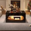 Tisch 70x70x35 cm, quadratisch, MDF, gehärtetes Glas, mit LED-Lichtstreifen und offenem Stauraum Bild 4