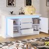 Sideboard, Kommode mit 3 Schubladen, verstellbaren Einlegeböden und 2 Türen, Hochglanz mit LED, MDF, Weiß, 140×35×72 cm Bild 2