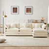 Modernes L-förmiges Ecksofa, Polstersofa aus Chenille-Stoff als Dreisitzer mit Fußstütze, Polstermöbel, geeignet für Wohn- und Schlafzimmer, Beige Bild 2