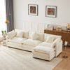 Modernes L-förmiges Ecksofa, Polstersofa aus Chenille-Stoff als Dreisitzer mit Fußstütze, Polstermöbel, geeignet für Wohn- und Schlafzimmer, Beige Bild 5