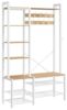 VASAGLE Garderobenständer mit Schuhbank, Garderobe, 5 Regalebenen aus Spanplatten, 9 Dreifach-Haken, 6 seitliche Haken, 40 x 120 x 190 cm, goldeichenfarben-wolkenweiß HSRDE426Y01 Bild 2