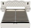 Merax Polsterbett mit Nachttischlampen und USB-Anschluss, Leinen, 180x200 cm, Beige Bild 5