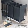 SONGMICS Mülleimer küche, Mülltrennsystem für Unterschrank, 2 x 15 L, Abfalleimer 2 Fächer, ausziehbar, Stahlrahmen, ABS-Deckel, grau Bild 4