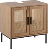 Waschbeckenunterschrank Eiche-Optik 60x60x40 cm mit Türen, Badezimmerschrank mit Rattangeflecht, Unterschrank Stehend, Badschrank Midischrank Klein Waschtisch Bild 1