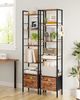 Bücherregal, 6 vertikale Regale mit 1 Zusammenklappbare Stoffschubladenund 4 Haken, offene Regale, Metallrahmen, geeignet für Arbeitszimmer, Wohnzimmer Vintagebraun-Schwarz Bild 4