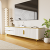 TV-Schrank 175 x 40 x 45 cm aus Spanplatte in Weiß/Gold mit 2 Schubladen & 2 Türen Bild 2
