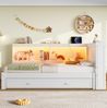Daybett 90x200 cm mit Ausziehbett – Schlafsofa in Weiß mit LED, USB, Typ-C und Ablagefächern Bild 2