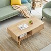 Couchtisch 105x55x40 cm im Rattan-Flechtdesign mit Schiebetür, MDF und massiven Holzbeinen Bild 4