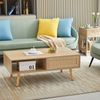 Couchtisch 105x55x40 cm im Rattan-Flechtdesign mit Schiebetür, MDF und massiven Holzbeinen Bild 3