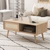 Couchtisch 105x55x40 cm im Rattan-Flechtdesign mit Schiebetür, MDF und massiven Holzbeinen Bild 2