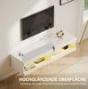 TV Lowboard 140 x 40 x 30 cm mit RGB-LEDs, Hochglanzweiß, Wandmontage und offenen Fächern Bild 4