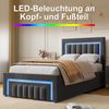 Polsterbett aus Velours mit LED, hydraulischem Stauraum & Schublade, ohne Matratze, 90x190 cm, Grau Bild 5
