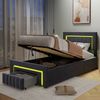 Polsterbett aus Velours mit LED, hydraulischem Stauraum & Schublade, ohne Matratze, 90x190 cm, Grau Bild 3