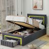 Polsterbett aus Velours mit LED, hydraulischem Stauraum & Schublade, ohne Matratze, 90x190 cm, Grau Bild 2