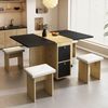 Esstisch-Set 5-teilig, klappbarer und ausziehbarer Esstisch mit 4 Stühlen multifunktional, Holz und Metall, Weiß/Eiche/Schwarz, 120 x 80 x 75 cm Bild 2