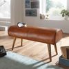 Wohnling Sitzbank Echtleder / Massivholz Bank 100 x 53 x 40 cm | 2er Polsterbank Flur Springbock Braun | Kleine Bettbank Leder | Dielenmöbel Flurbank Bild 3