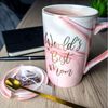 Intirilife Tasse, 1-tlg, Porzellan, Kaffee Tee Tasse mit Deckel Muttertags Geschenk World's Best Mom 280ml Bild 4