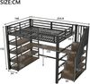 Metall-Hochbett 140x200 cm mit Treppe, integriertem Schreibtisch, Staufächern, 4-stöckigem Regal, USB und LED-Licht, Schwarz Bild 5