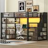 Metall-Hochbett 140x200 cm mit Treppe, integriertem Schreibtisch, Staufächern, 4-stöckigem Regal, USB und LED-Licht, Schwarz Bild 4