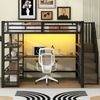 Metall-Hochbett 140x200 cm mit Treppe, integriertem Schreibtisch, Staufächern, 4-stöckigem Regal, USB und LED-Licht, Schwarz Bild 3