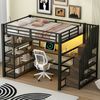 Metall-Hochbett 140x200 cm mit Treppe, integriertem Schreibtisch, Staufächern, 4-stöckigem Regal, USB und LED-Licht, Schwarz Bild 2