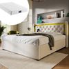 Polsterbett mit LED, Stauraum, USB-Anschluss & Matratze, 160x200 cm, Hellbeige Bild 1