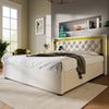 Polsterbett mit LED, Stauraum, USB-Anschluss & Matratze, 160x200 cm, Hellbeige Bild 3