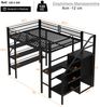Merax Hochbett 140*200cm, dreilagiges Ablageregal, Schreibtisch, Kleiderschrank, Sicherheitsstufen mit Ablagefach, hohes Zaundesign, Eisenbett, Einzelbett, Schwarz Bild 4