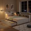 Doppelbett, Paneelbett, Kopfteil mit Ablagefach + 2 Leuchten, mit Ladebuchse, seitlichen Stauschr?nken und Schubladen, Kiefer+Spanplatte+MDF, Wei?, 140x200cm Bild 2