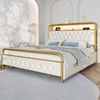 Einzelbett 140x200 cm mit LED-Beleuchtung, Stauraum-Schubladen & Ladefunktion,weißes Samtbett mit Kopfteil und USB/Typ-C/Steckdose Bild 4