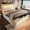 Polsterbett 90x200 cm mit Bettkasten, LED, USB & Type-C, Samt in Beige, ohne Matratze Bild 2