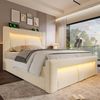 Polsterbett 90x200 cm mit Bettkasten, LED, USB & Type-C, Samt in Beige, ohne Matratze Bild 4