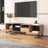 TV-Lowboard, MDF mit 2 Türen & 2 Schubladen, 190x38x48 cm, Schwarz/Natur Bild 3