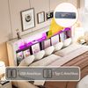 Polsterbett 180*200, Ausgestattet mit hydraulischer Staufunktionund Stauraum im Kopfteil, Doppelbett, Samtstoff,mit USB- und Typ-C-Anschlüssen, mit LED, weichem Samtstoff und Blütenblattdesign,Beige ( Bild 5