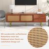 TV-Schrank, mit Rattan-Schiebetüren, 2 Schubladen, verstellbaren Böden & Metallfüßen, 160x40x60 cm, Walnuss Bild 5