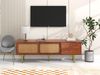 TV-Schrank, mit Rattan-Schiebetüren, 2 Schubladen, verstellbaren Böden & Metallfüßen, 160x40x60 cm, Walnuss Bild 3