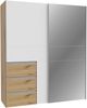 Forte WINN 2 Kleiderschrank 170, moderner Kleiderschrank mit 2 Schwebetüren und 3 Schubladen, Holzwerkstoff, Weiß mit Artisan Eiche Holzdekor, 170,3 cm breit x 200,5 cm hoch x 61,2 cm tief Bild 3